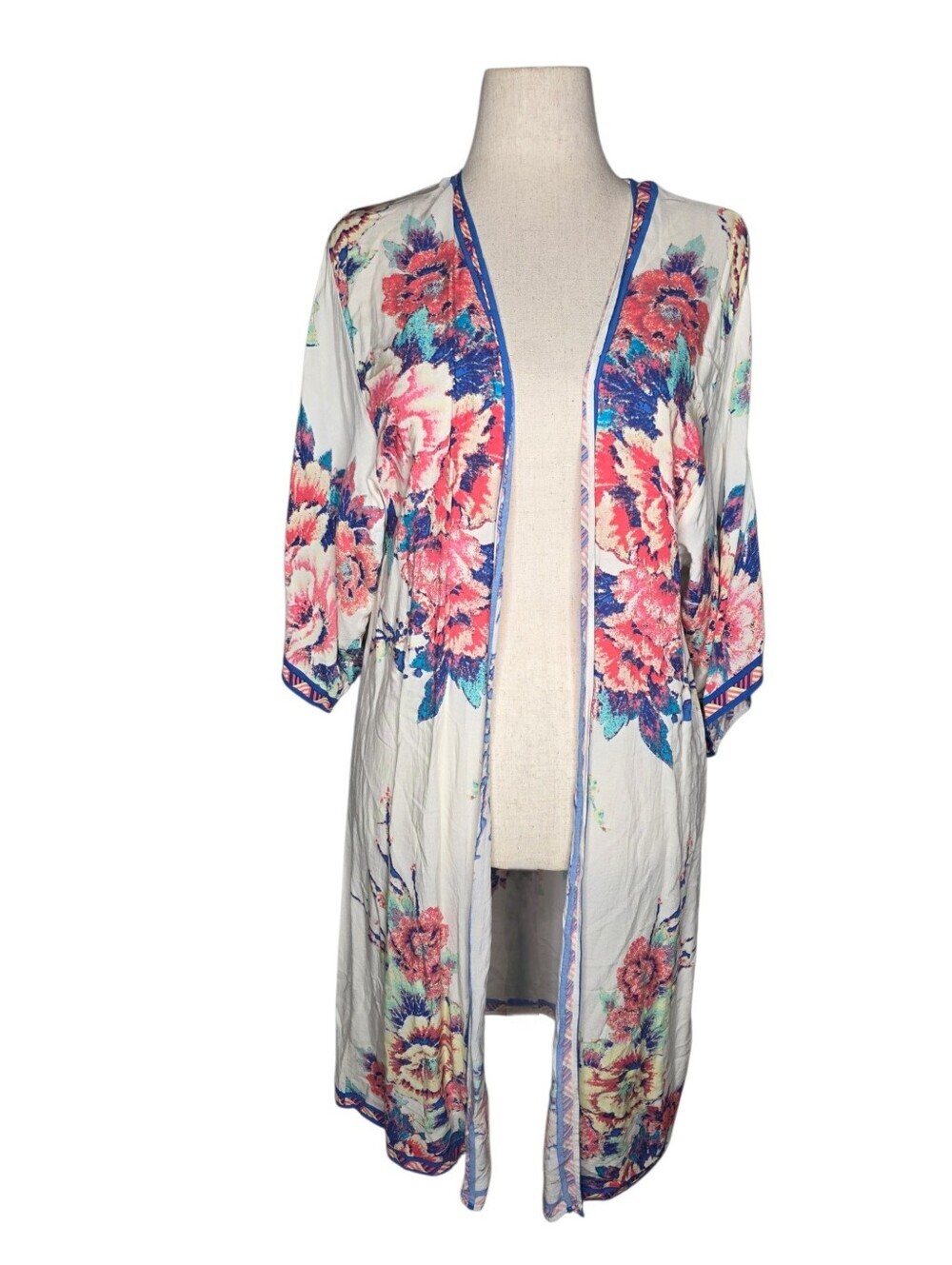 Flying Tomato Floral Kimono Cardigan Rayon Boho Duster S/M Open Front